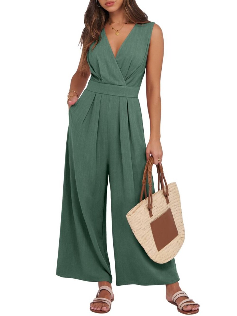 Women's Linen Sleeveless Wrap Jumpsuits